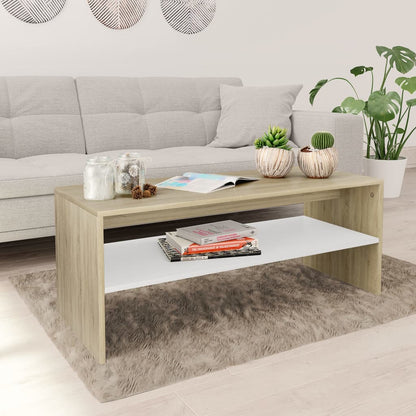 Coffee Table White and Sonoma Oak Chipboard - 100×40×40cm