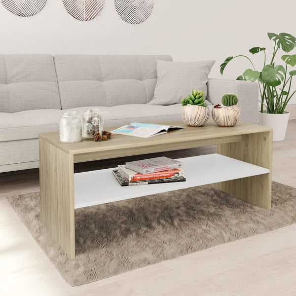  Coffee Table White and Sonoma Oak Chipboard