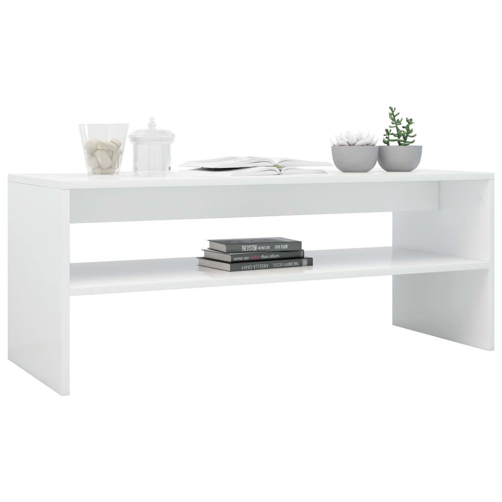 Coffee Table High Gloss White Chipboard - 100×40×40cm