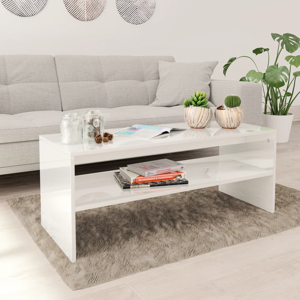 Coffee Table High Gloss White Chipboard - 100×40×40cm