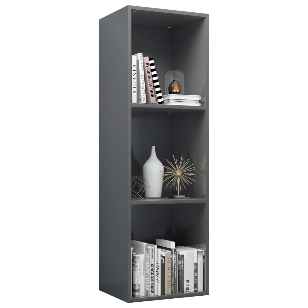 Book Cabinet/TV Cabinet High Gloss Grey Chipboard - 36×30×114cm