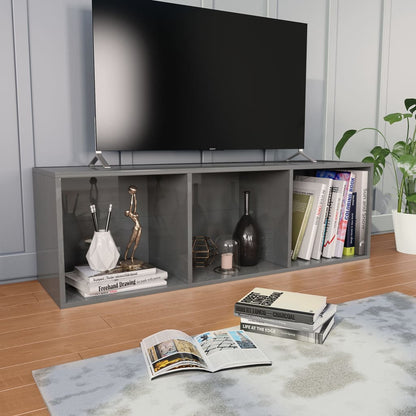 Book Cabinet/TV Cabinet High Gloss Grey Chipboard - 36×30×114cm