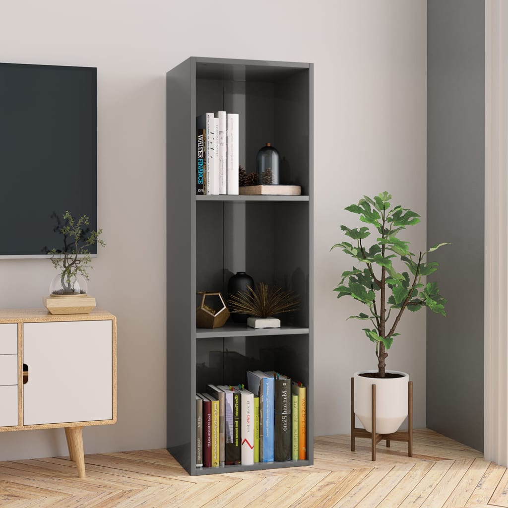 Book Cabinet/TV Cabinet High Gloss Grey Chipboard - 36×30×114cm