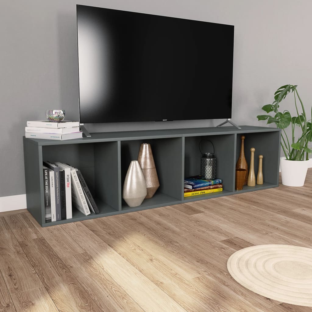 Book Cabinet/TV Cabinet Grey Chipboard - 36×30×143cm