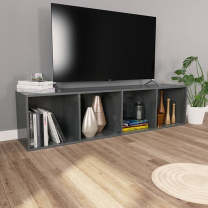 Book Cabinet/TV Cabinet High Gloss Grey Chipboard - 36×30×143cm