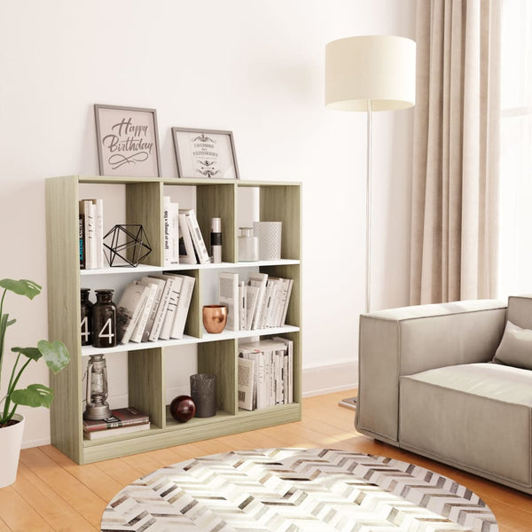  Book Cabinet White and Sonoma Oak Chipboard