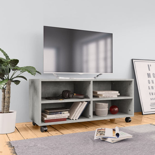  TV Cabinet with Castors Concrete Grey Chipboard