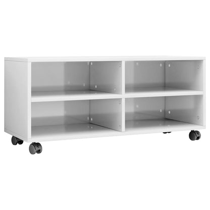 TV Cabinet with Castors High Gloss White Chipboard - 90×35×35cm