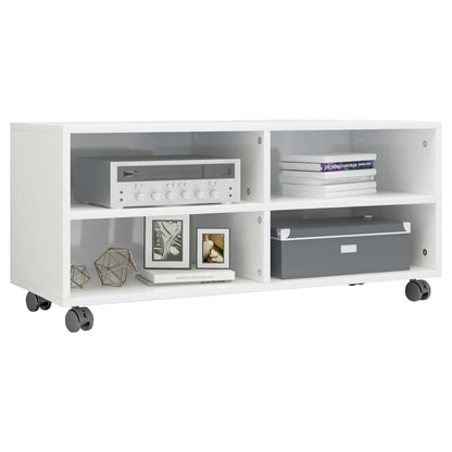 TV Cabinet with Castors High Gloss White Chipboard - 90×35×35cm