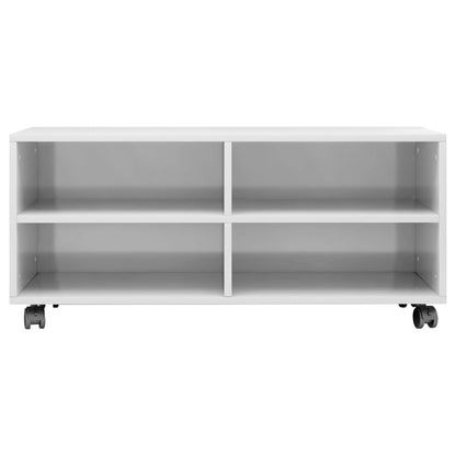 TV Cabinet with Castors High Gloss White Chipboard - 90×35×35cm