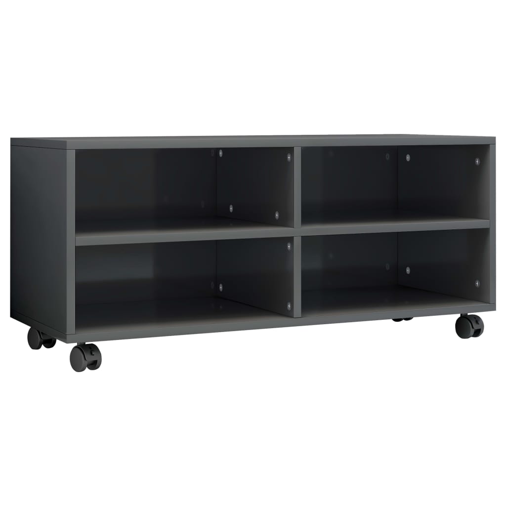 TV Cabinet with Castors High Gloss Grey Chipboard - 90×35×35cm