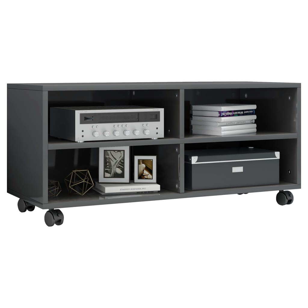 TV Cabinet with Castors High Gloss Grey Chipboard - 90×35×35cm