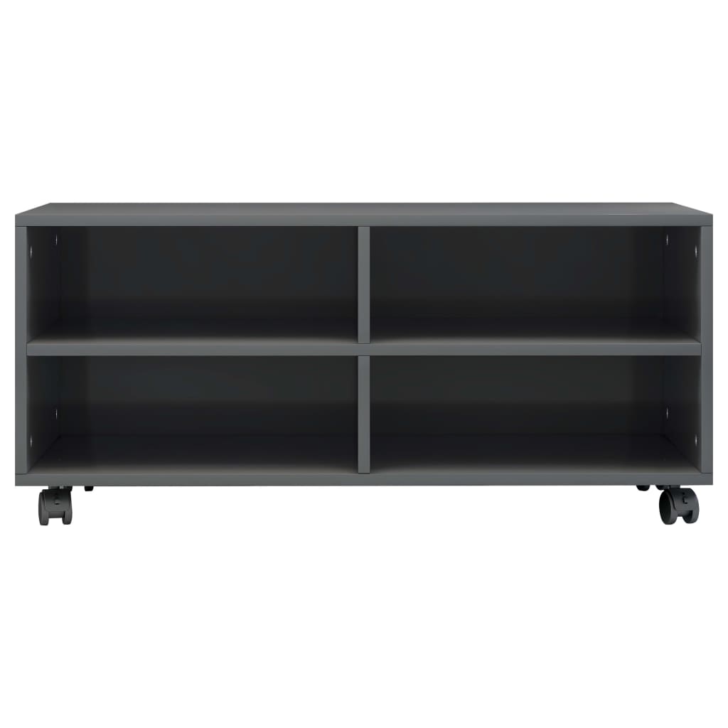 TV Cabinet with Castors High Gloss Grey Chipboard - 90×35×35cm
