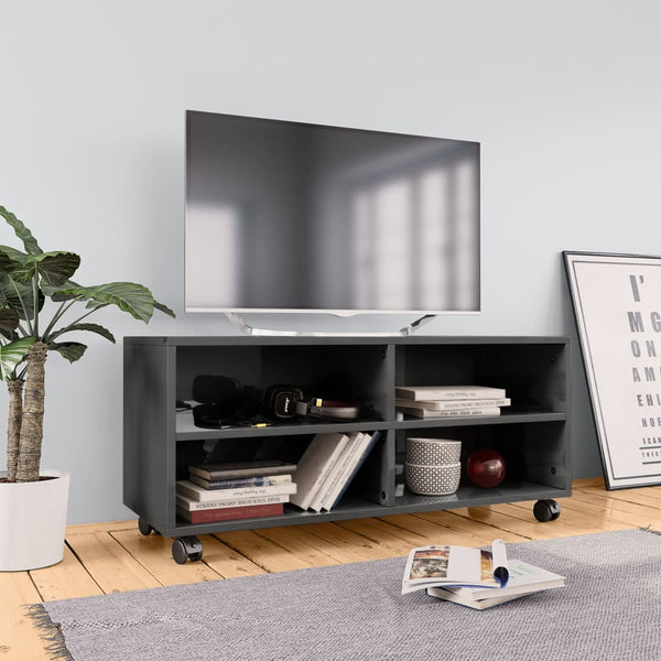  TV Cabinet with Castors High Gloss Grey Chipboard