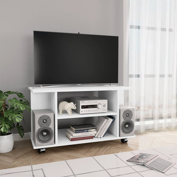  TV Cabinet with Castors  White Chipboard