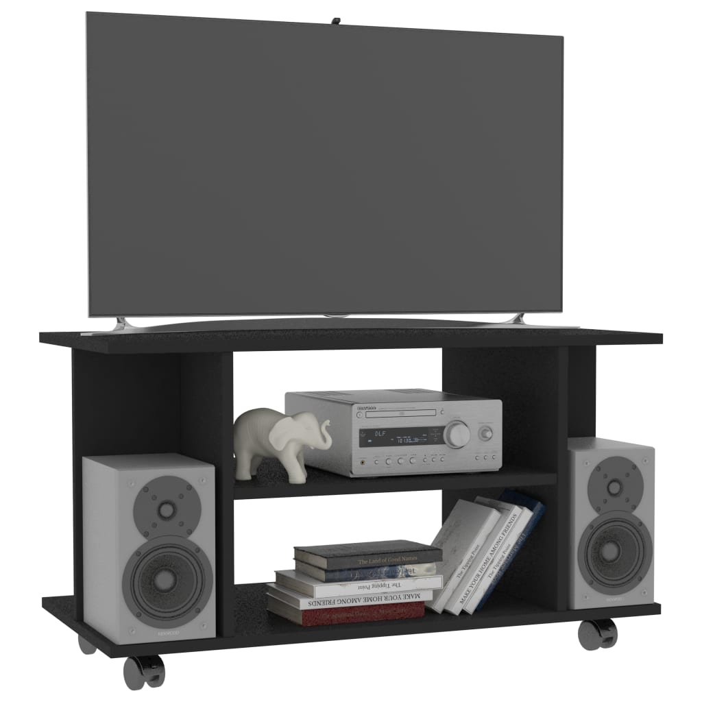 TV Cabinet with Castors Black Chipboard