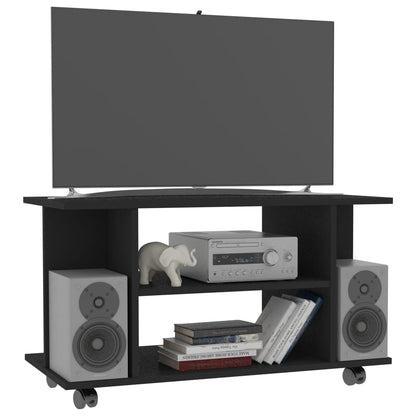TV Cabinet with Castors Black Chipboard