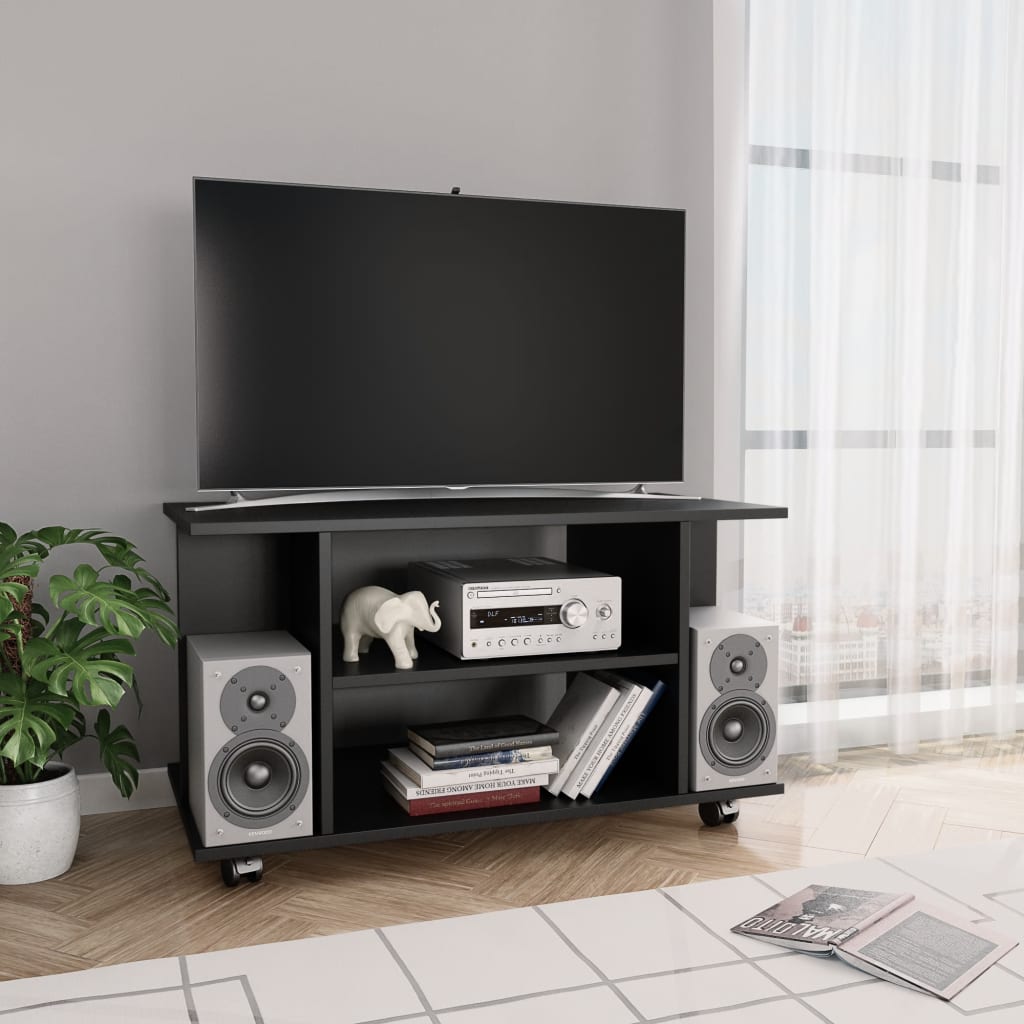 TV Cabinet with Castors Black Chipboard