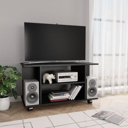 TV Cabinet with Castors Black Chipboard