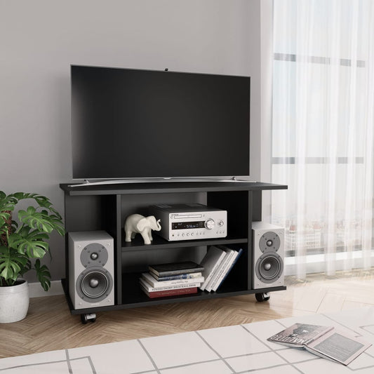 TV Cabinet with Castors Black Chipboard