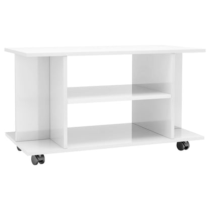 TV Cabinet with Castors High Gloss White Chipboard - 80×40×45cm