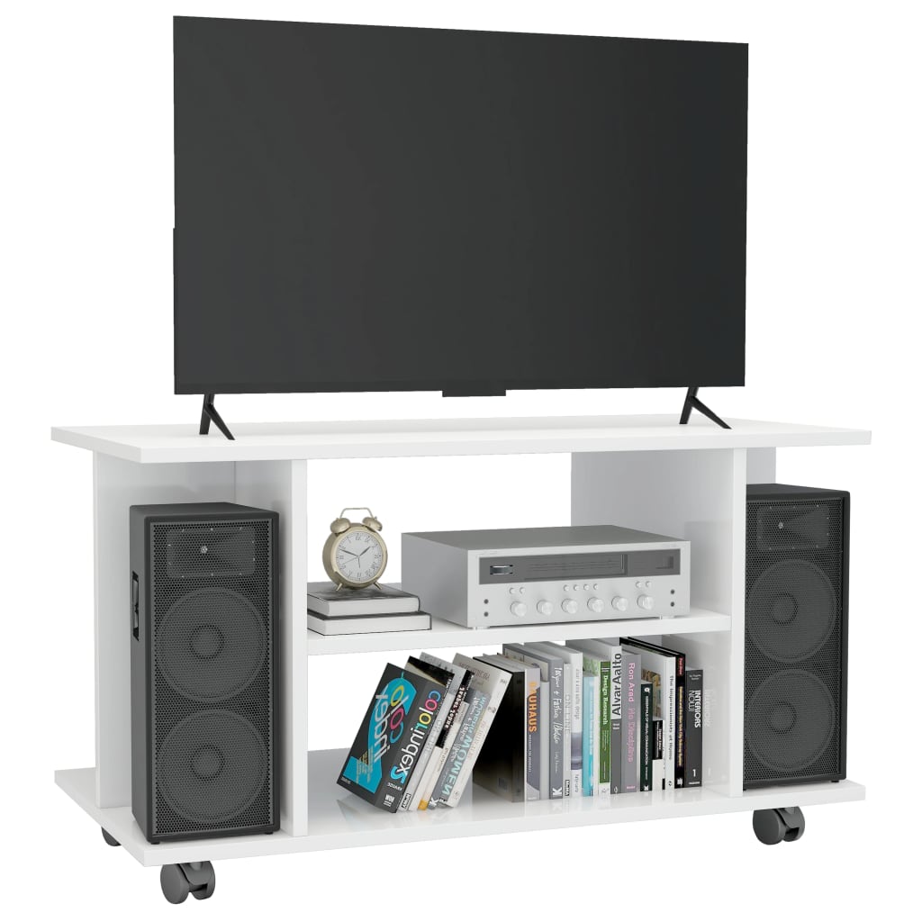 TV Cabinet with Castors High Gloss White Chipboard - 80×40×45cm