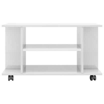 TV Cabinet with Castors High Gloss White Chipboard - 80×40×45cm