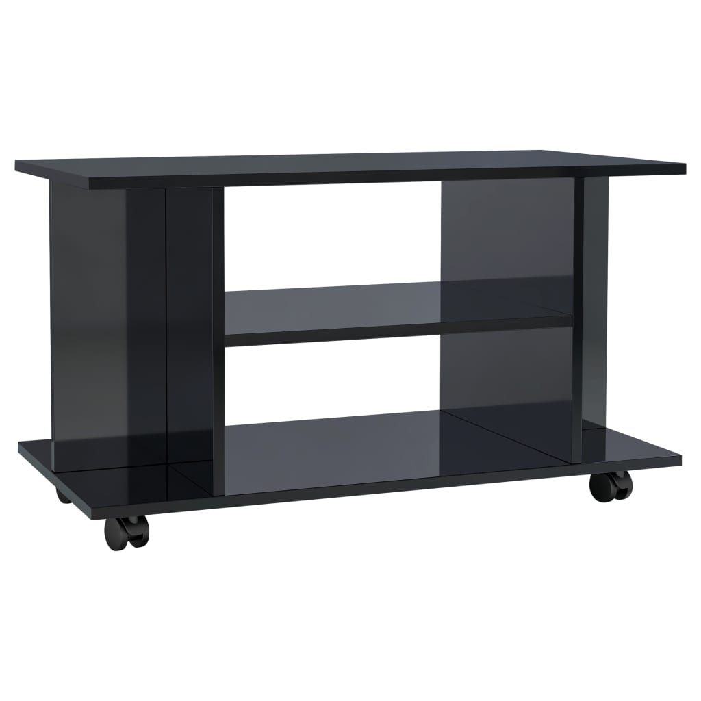 TV Cabinet with Castors High Gloss Black Chipboard - 80×40×40cm