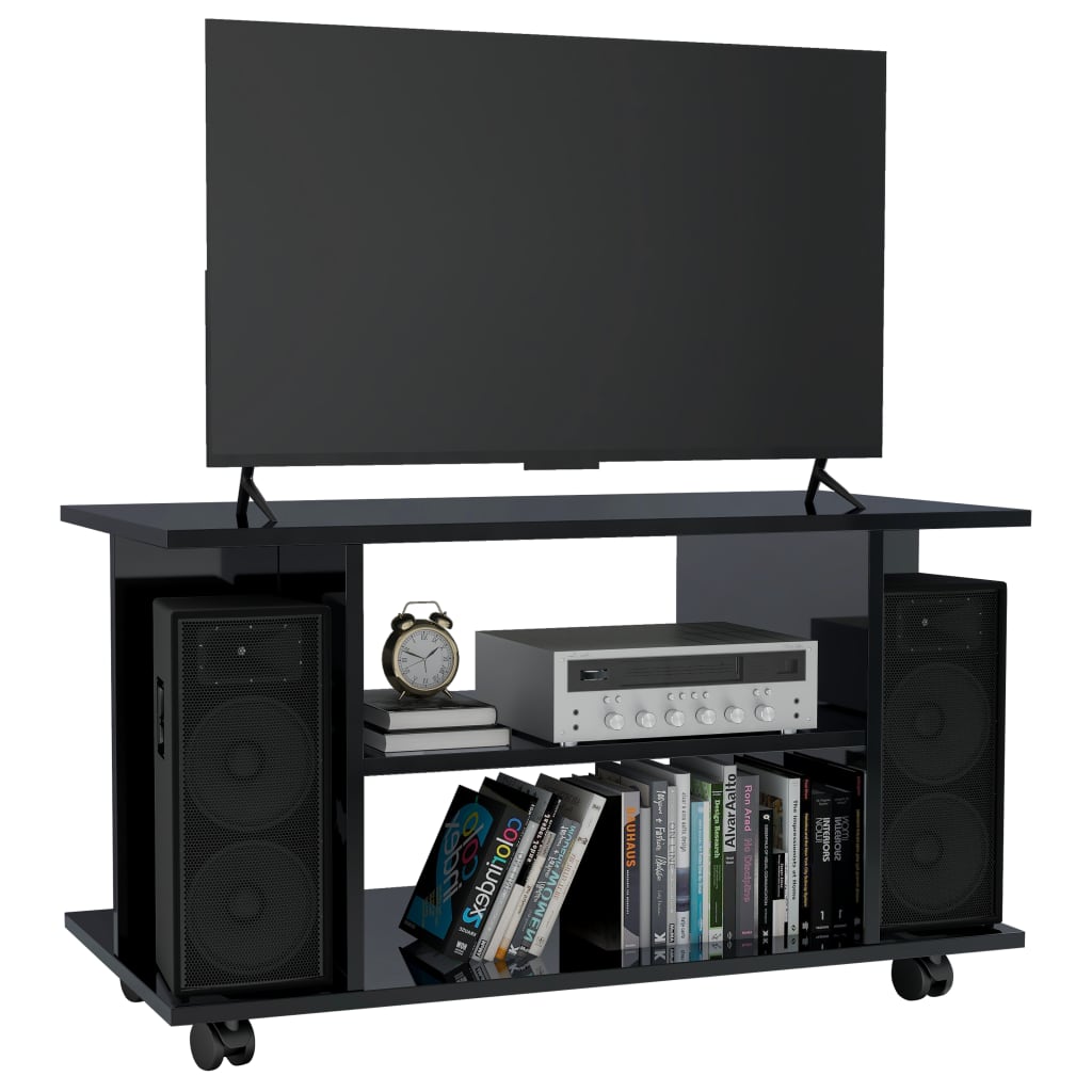 TV Cabinet with Castors High Gloss Black Chipboard - 80×40×40cm