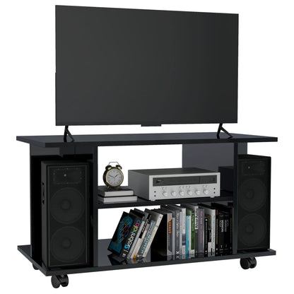 TV Cabinet with Castors High Gloss Black Chipboard - 80×40×40cm