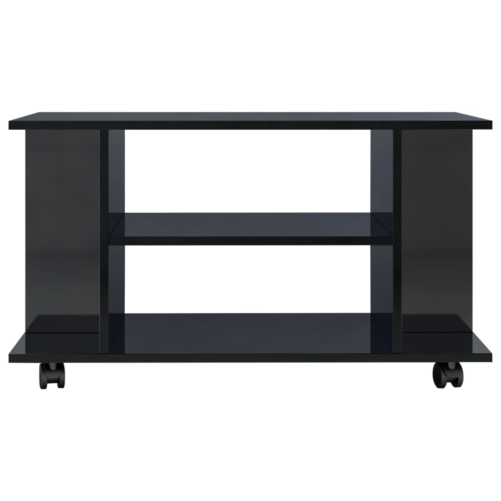 TV Cabinet with Castors High Gloss Black Chipboard - 80×40×40cm