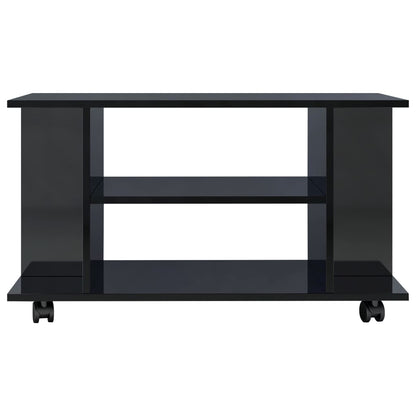 TV Cabinet with Castors High Gloss Black Chipboard - 80×40×40cm