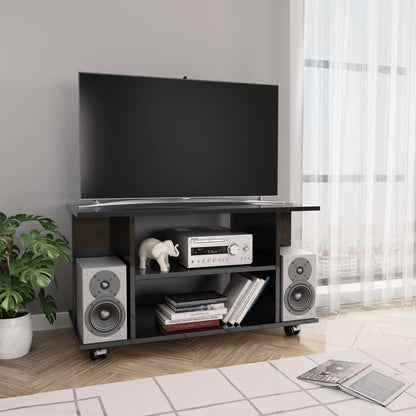 TV Cabinet with Castors High Gloss Black Chipboard - 80×40×40cm