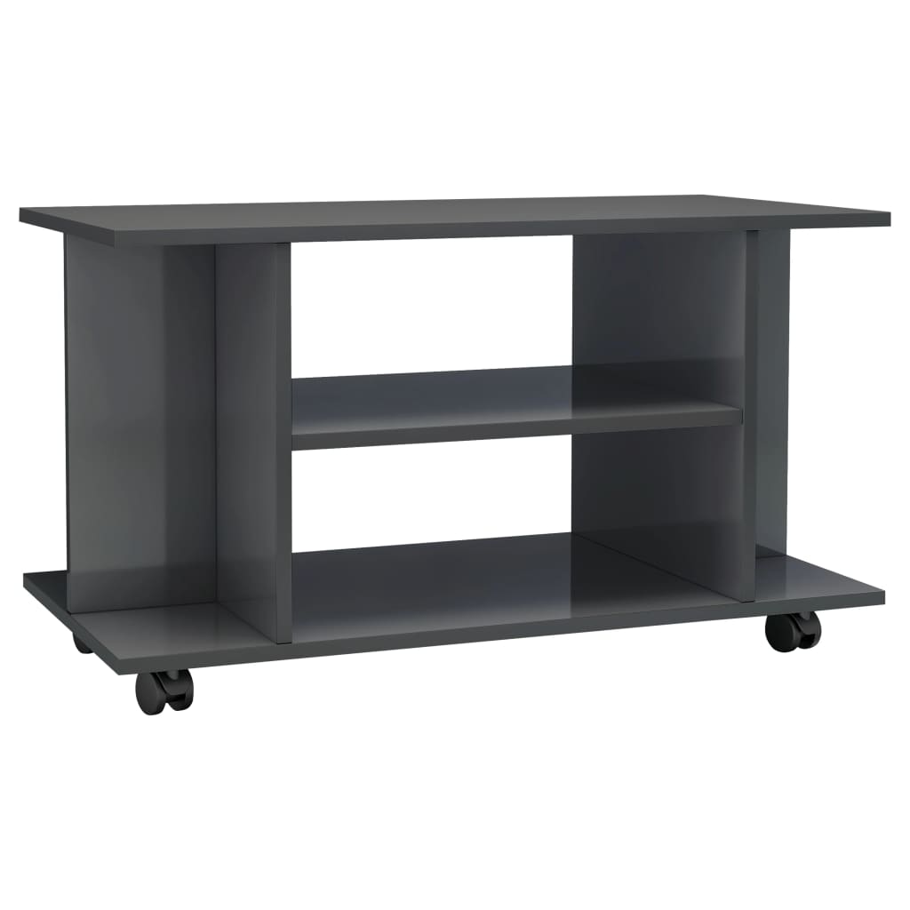 TV Cabinet with Castors High Gloss Grey Chipboard - 80×40×45cm