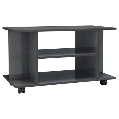 TV Cabinet with Castors High Gloss Grey Chipboard - 80×40×45cm