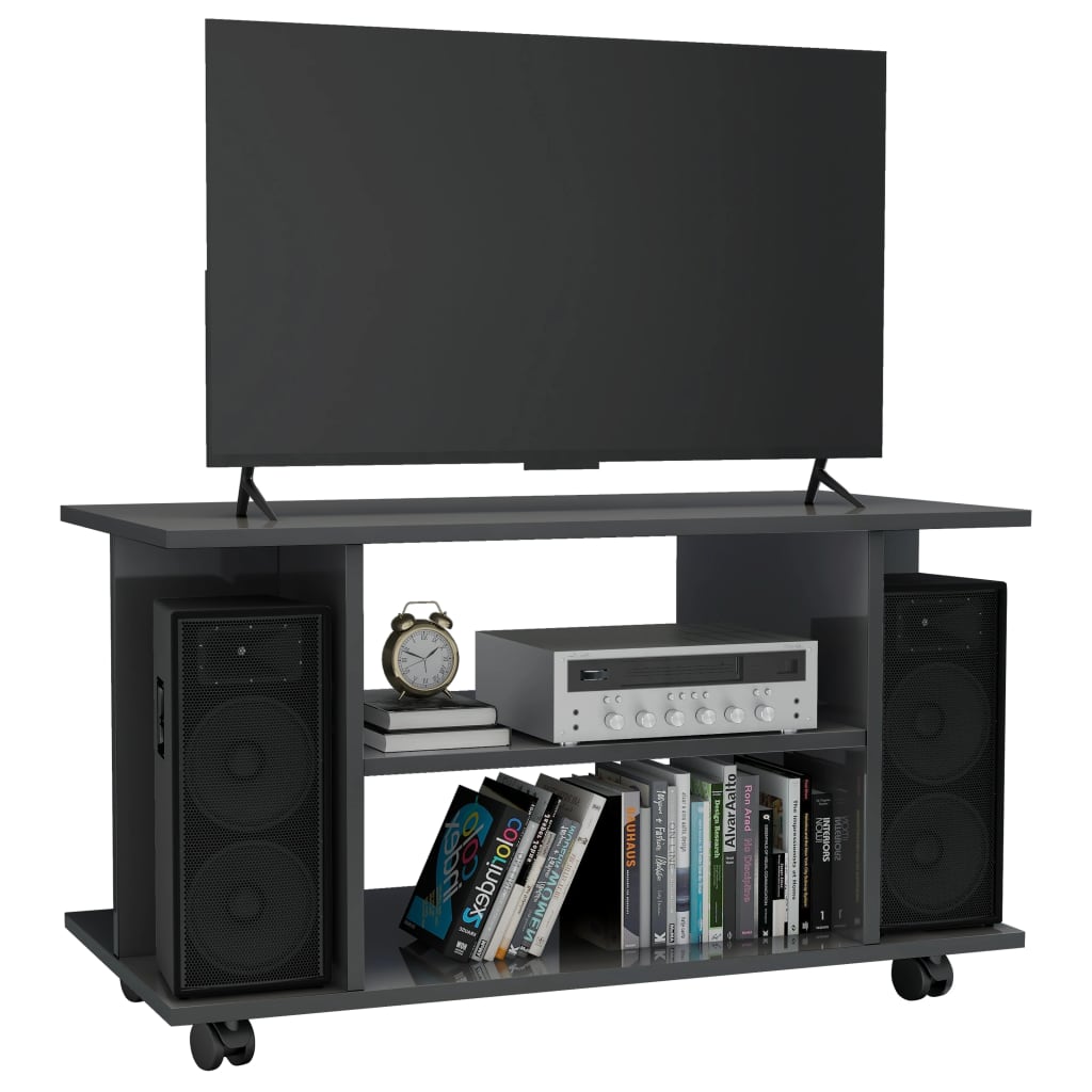 TV Cabinet with Castors High Gloss Grey Chipboard - 80×40×45cm