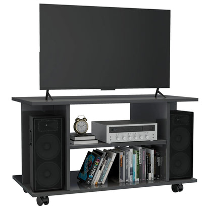 TV Cabinet with Castors High Gloss Grey Chipboard - 80×40×45cm