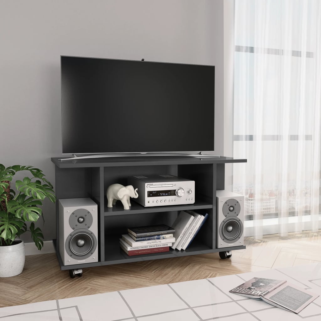 TV Cabinet with Castors High Gloss Grey Chipboard - 80×40×45cm