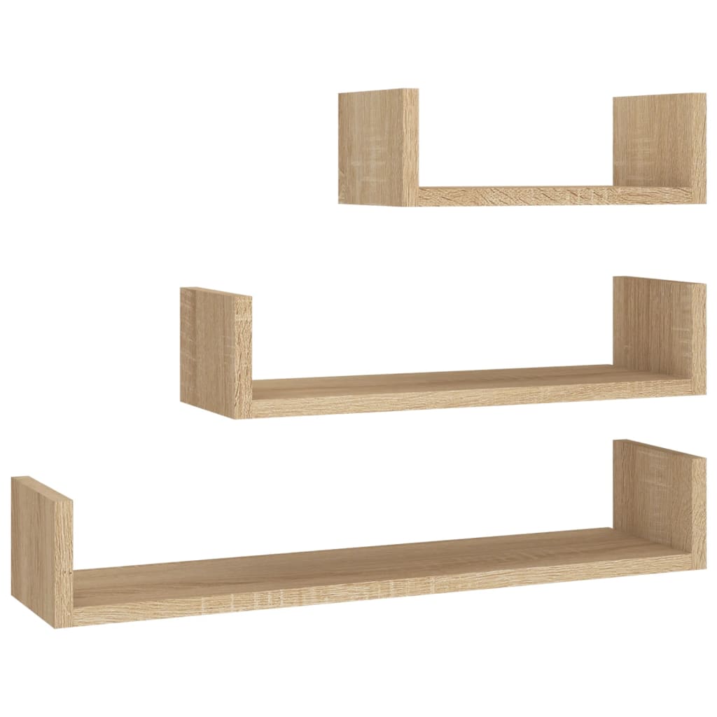 Wall Display Shelf 3 pcs Sonoma Oak Chipboard