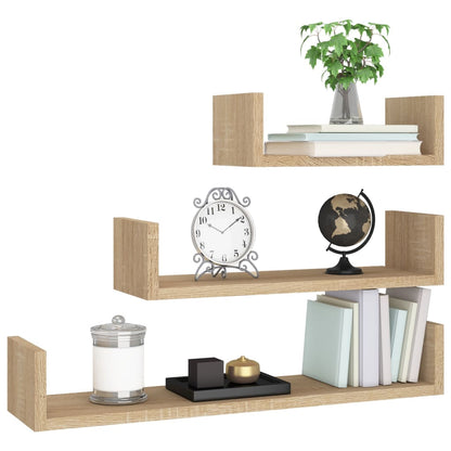 Wall Display Shelf 3 pcs Sonoma Oak Chipboard