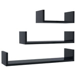 Wall Display Shelf 3 pcs High Gloss Black Chipboard