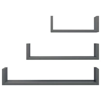 Wall Display Shelf 3 pcs High Gloss Grey Chipboard
