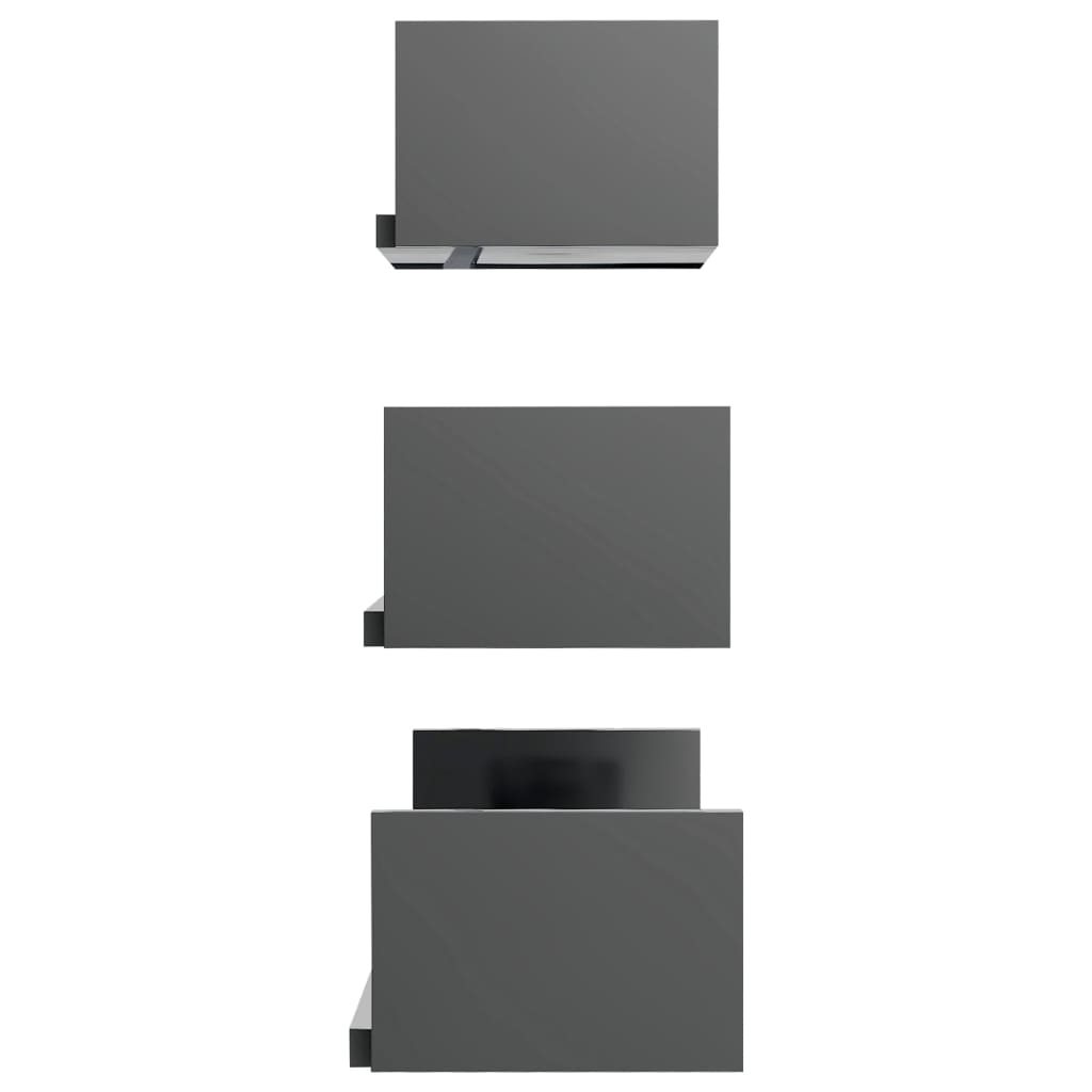Wall Display Shelf 3 pcs High Gloss Grey Chipboard
