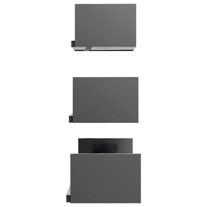 Wall Display Shelf 3 pcs High Gloss Grey Chipboard