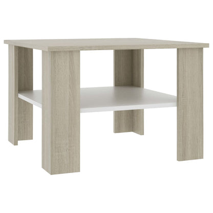 Coffee Table White and Sonoma Oak Chipboard - 60×60×42cm