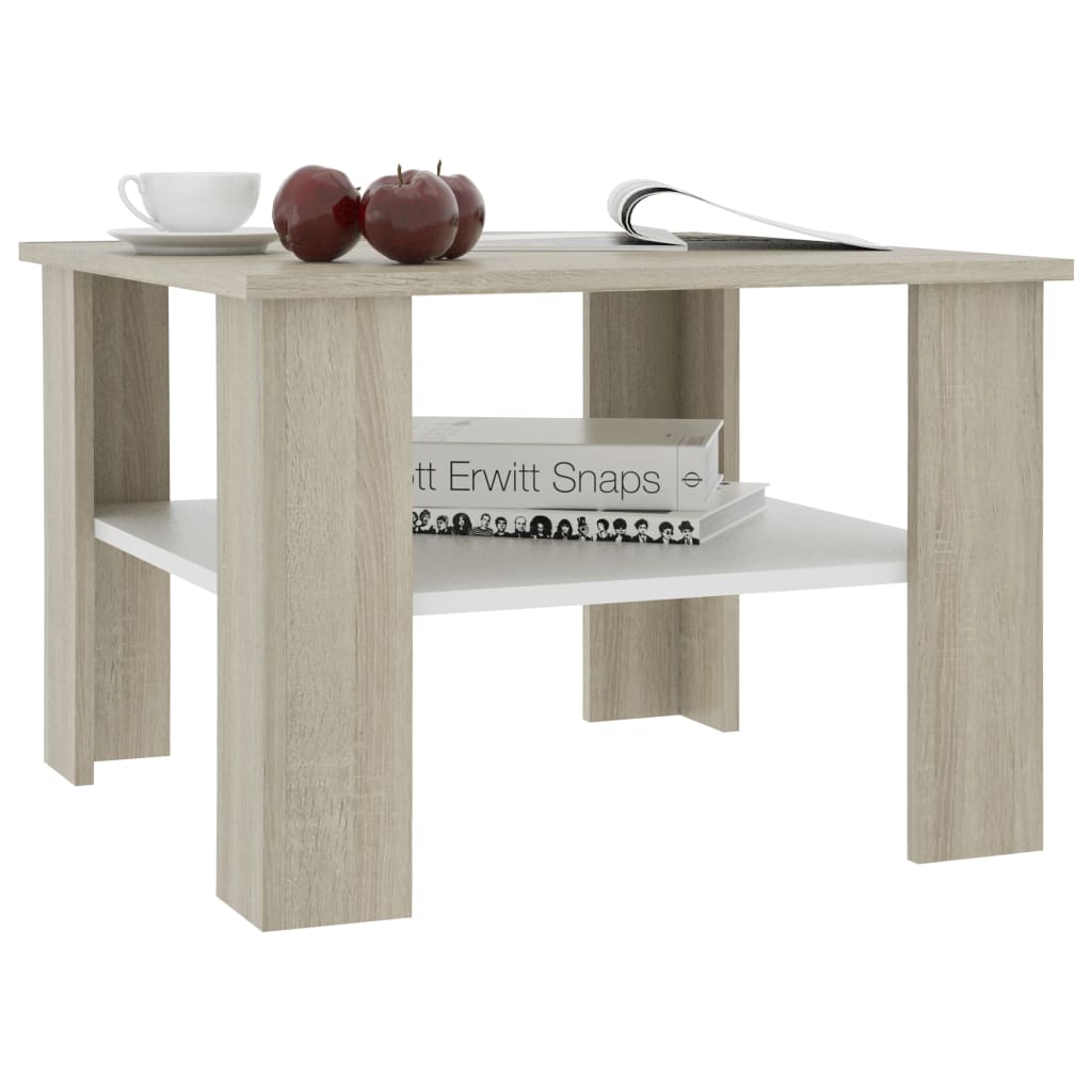 Coffee Table White and Sonoma Oak Chipboard - 60×60×42cm