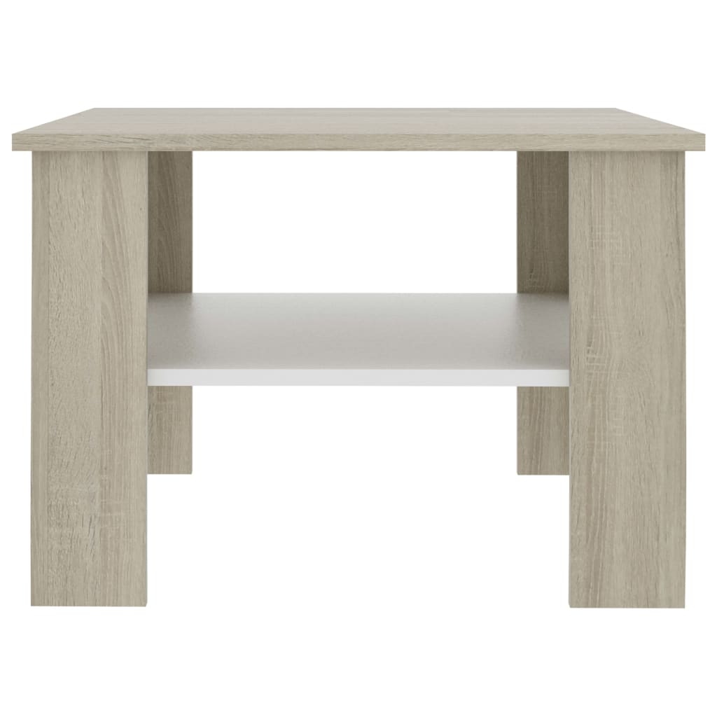 Coffee Table White and Sonoma Oak Chipboard - 60×60×42cm