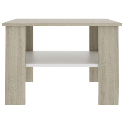 Coffee Table White and Sonoma Oak Chipboard - 60×60×42cm