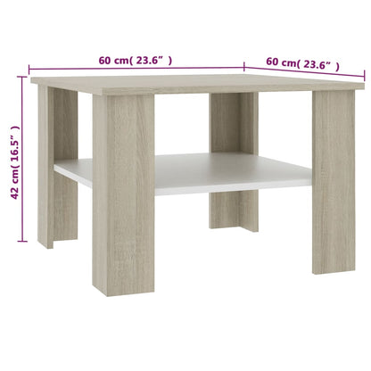 Coffee Table White and Sonoma Oak Chipboard - 60×60×42cm