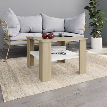 Coffee Table White and Sonoma Oak Chipboard - 60×60×42cm